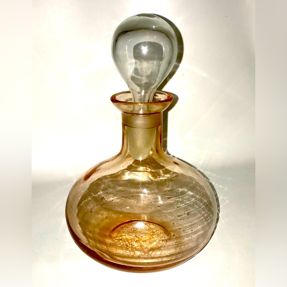 Vintage amber blown glass decanter